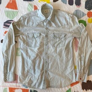 Light blue denim button-up western shirt SZ S w